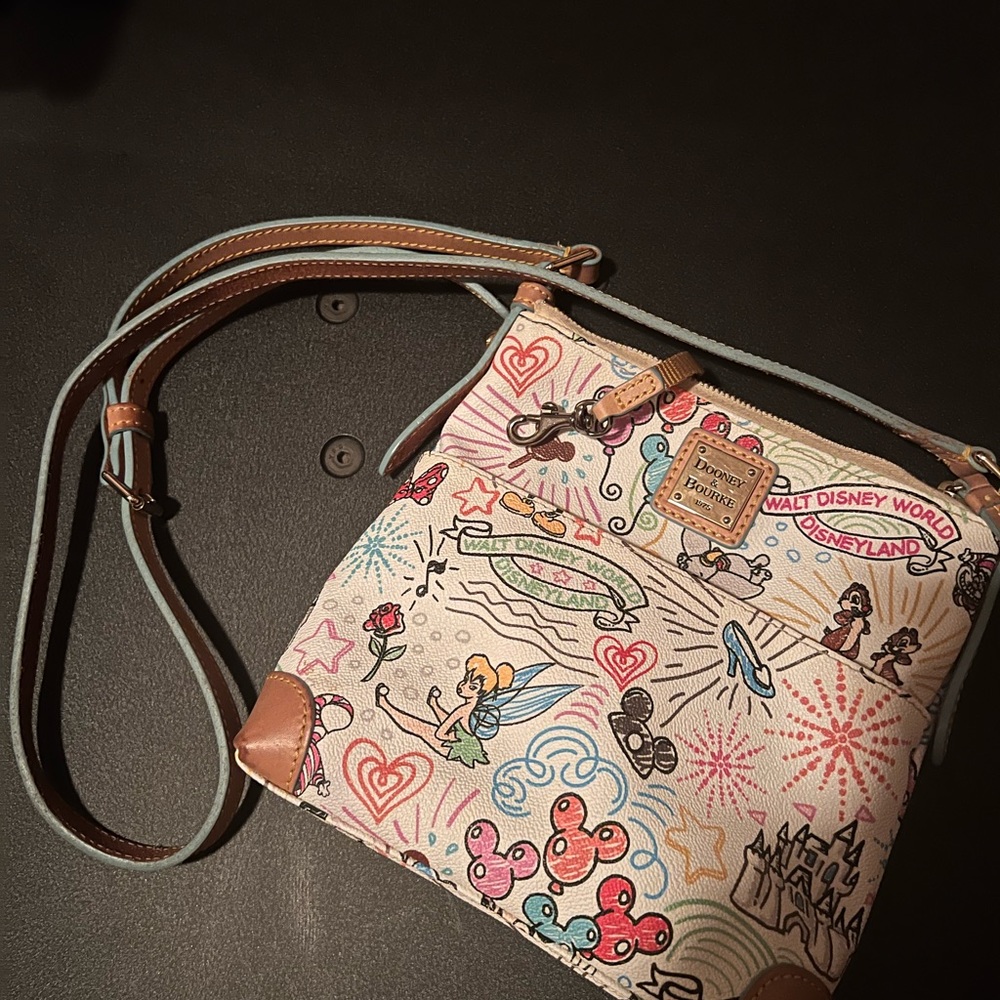 Disney Dooney and Bourke crossbody sketch cartoon doodle Euc authentic